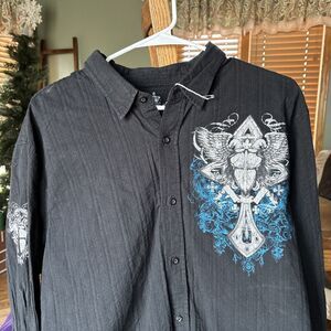 HELIX Men's DEFIANCE PRIDE GLORY Graphic L/S Button Up Shirt Black XXL